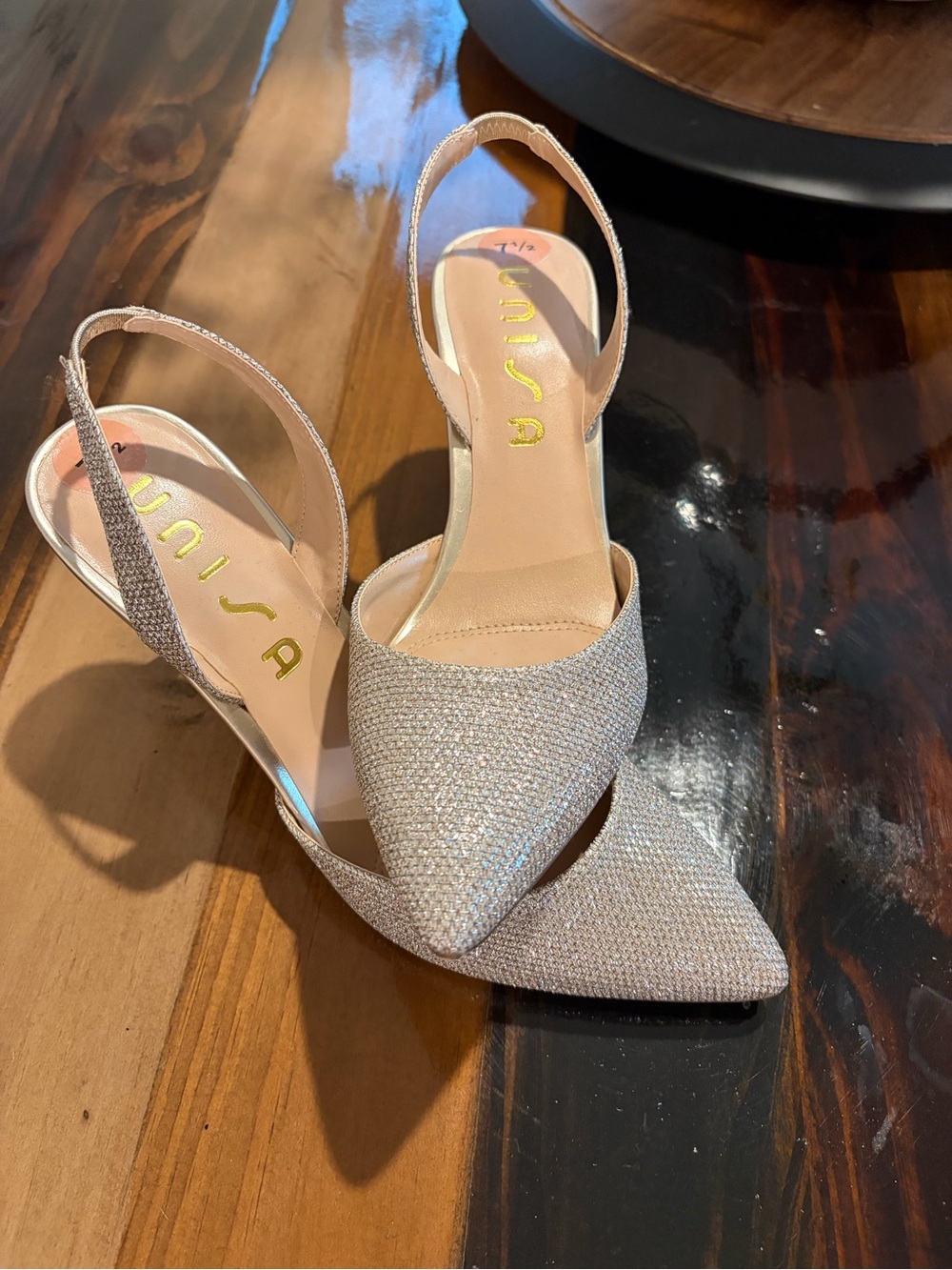 Unisa Women's Glitter Pointed Slingback Pump - Champagne Gold